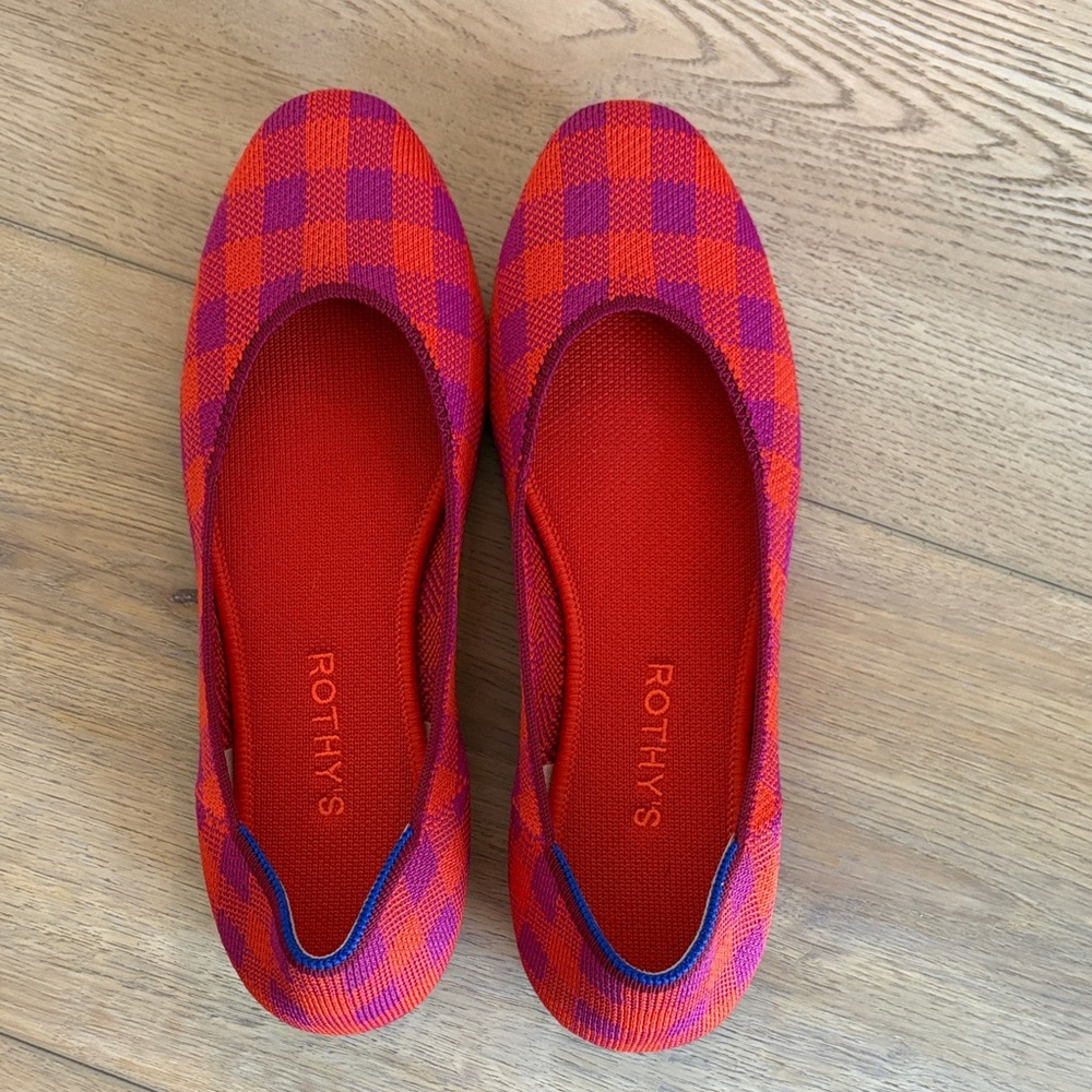 Rothy's Vibrant Red and Purple Checkered Flats